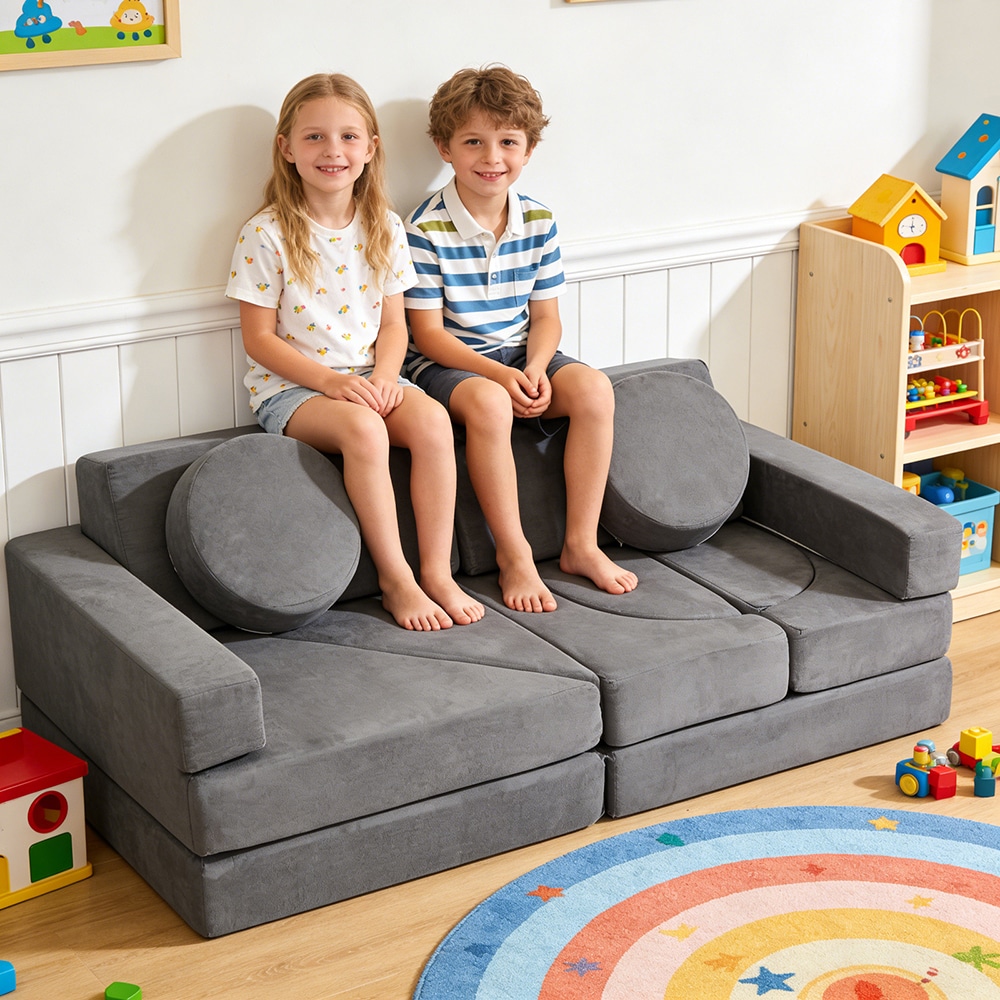 Modular Kids Play Couch With Suede Fabric Covers For Playroom_voghion.com